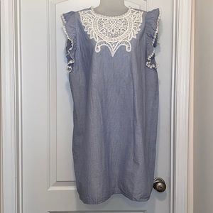 LOFT striped ruffle sleeve dress size Large Petite